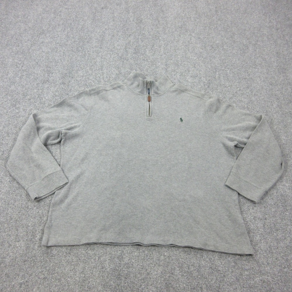 Polo Ralph Lauren Sweater Mens 2XL Gray 1/4 Zip Mock Neck Cotton Knit Pullover